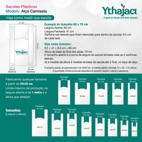 Sacola Plástica Alça Camiseta Personalizada 40x50cm x 0,09 