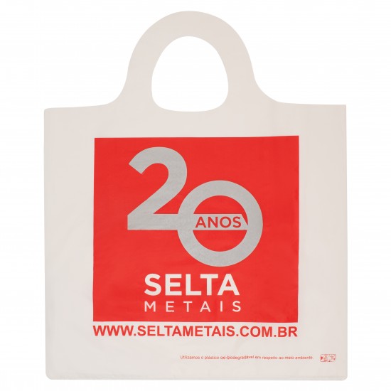 Sacola Plástica Alça Mini Tiracolo Personalizada 41x49cm x 0,15