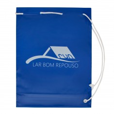 Sacola Plástica Tipo Mochila Azul Personalizada 30x40cm x 0,15