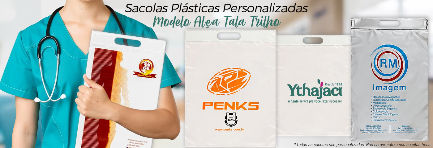 Sacolas Plásticas Personalizadas Modelo Alça Tala Trilho