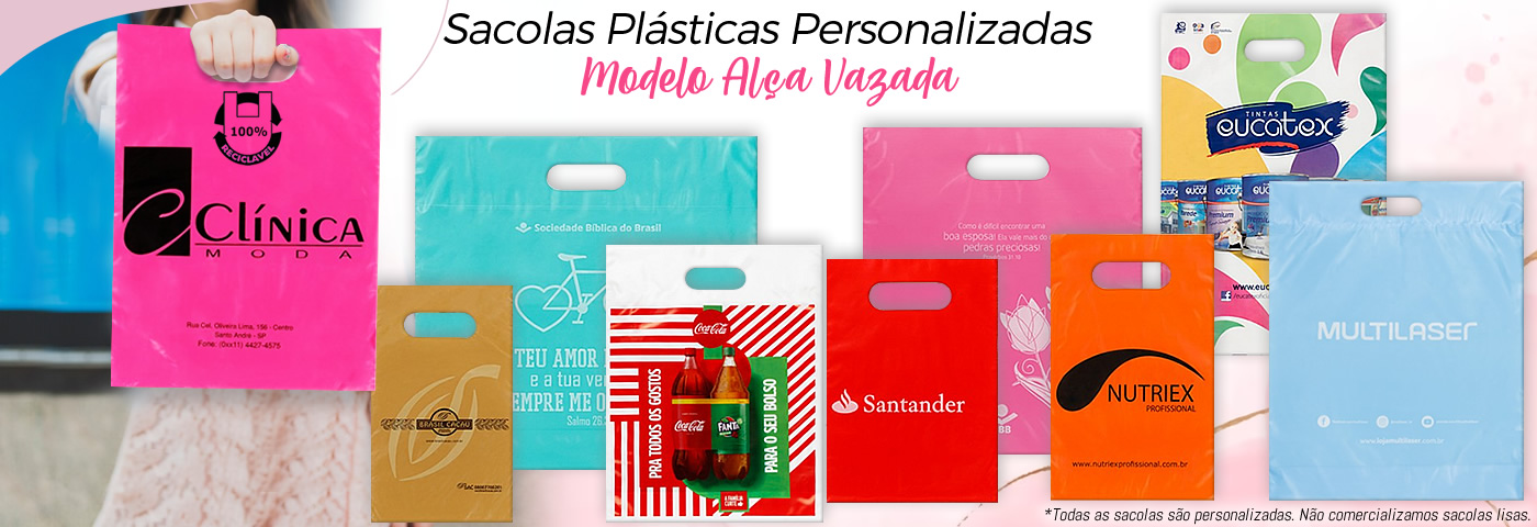 Sacolas Plásticas Personalizadas Modelo Alça Vazada